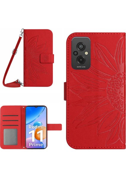 Xiaomi Redmi Için 11 Prime 4g HT04 Ayçiçeği Baskalı Flip Shell, Pu Deri Cüzdan Kılıfı Stand Fonksiyon Cilt Dokun (Yurt Dışından)