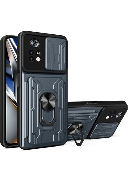 Xiaomi Poco X4 Pro 5g Slayt Kamera Kapağı Pc+Tpu Kart Tutucu Ring Kickstand-Titanium Gri (Yurt Dışından)