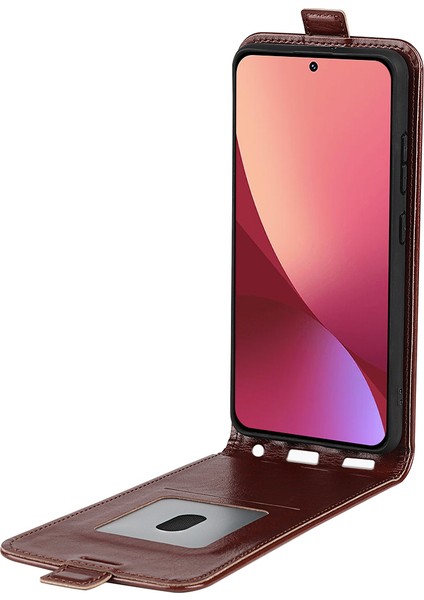 Xiaomi Için 12 Lite Dikey Flip Kutusu ile Kart Yuvası Çılgın At Dokusu Damla Damla Dayanıklı Manyetik Toka Pu Deri Telefon Kapak Kahverengi (Yurt Dışından) fiyatları