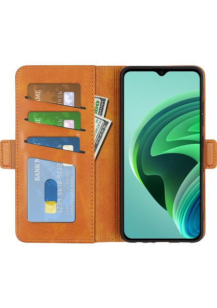 Xiaomi Için Redmi Note 11E 5g/redmi 10 5g/redmi 10 Prime+ 5g Dokulu Pu Deri+ Tpu Çift Koruma Telefon Kılıfı Şok Geçirmez Stand Cüzdan Tasarım Telefon Kabuk-Sarı (Yurt Dışından)