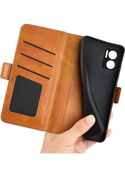 Xiaomi Için Redmi Note 11E 5g/redmi 10 5g/redmi 10 Prime+ 5g Dokulu Pu Deri+ Tpu Çift Koruma Telefon Kılıfı Şok Geçirmez Stand Cüzdan Tasarım Telefon Kabuk-Sarı (Yurt Dışından)