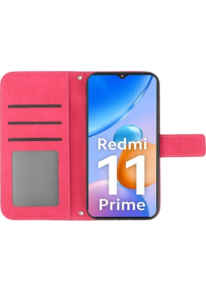 Xiaomi Redmi Için 11 Prime 4g HT04 Ayçiçeği Baskalı Flip Shell, Pu Deri Cüzdan Kılıfı Stand Stand Omuz Kayışı Rose ile Cilt Dokunma Koruyucu Telefon Kapağı (Yurt Dışından)