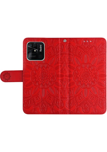 Xiaomi Için Redmi 10C 4g/redmi 10 (Hindistan) 4g Ayçiçeği Baskılı Folio Foli Front Telefon Kılıfı Pu Deri Stand Anti-Fall Manyetik Toka Telefon Kapağı Kayış Kırmızısı (Yurt Dışından) indirimleri