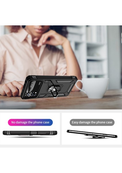 Xiaomi Poco X4 Pro 5g Yüzük Kickstand Telefon Kılıfı Yumuşak Tpu+Sert Pc Askeri Şok Geçirmez Koruyucu Kapak Black (Yurt Dışından) fiyatları