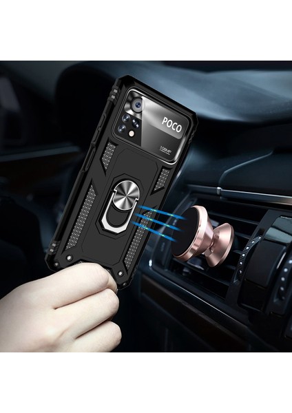 Xiaomi Poco X4 Pro 5g Yüzük Kickstand Telefon Kılıfı Yumuşak Tpu+Sert Pc Askeri Şok Geçirmez Koruyucu Kapak Black (Yurt Dışından) fırsatları