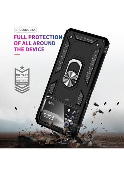 Xiaomi Poco X4 Pro 5g Yüzük Kickstand Telefon Kılıfı Yumuşak Tpu+Sert Pc Askeri Şok Geçirmez Koruyucu Kapak Black (Yurt Dışından) indirimleri