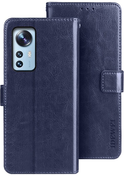 Xiaomi 12T 5g/redmi K50 Ultra 5g Telefon Kılıfı Katlanabilir Stand Çılgın At Dokulu Telefon Kapağı Cüzdan-Dark Mavi (Yurt Dışından)