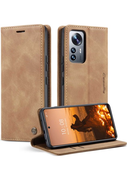 Xiaomi Için 12 Lite 5g Pu Deri Cüzdan Kılıfı Manyetik Otomatik Absorbed Stand Telefon Vaka-Brown (Yurt Dışından)