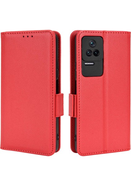 Xiaomi Için Poco F4 5g/redmi K40S 5g Pu Deri Şok Emilim Litchi Doku Telefon Kılıfı Stand Cüzdan Manyetik Toka Kapak-Kırmızısı (Yurt Dışından)