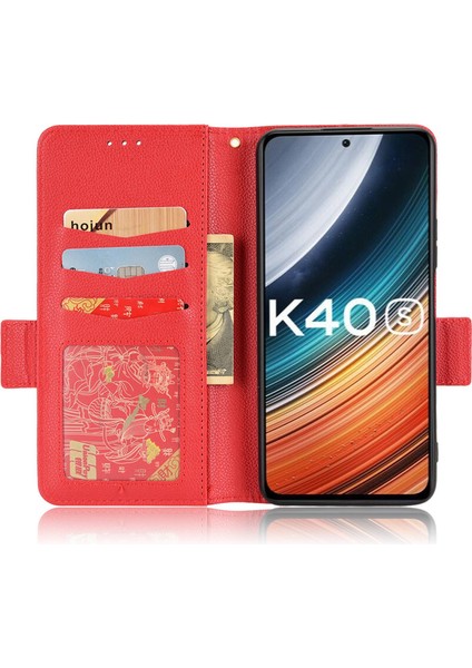 Xiaomi Için Poco F4 5g/redmi K40S 5g Pu Deri Şok Emilim Litchi Doku Telefon Kılıfı Stand Cüzdan Manyetik Toka Kapak-Kırmızısı (Yurt Dışından) modelleri