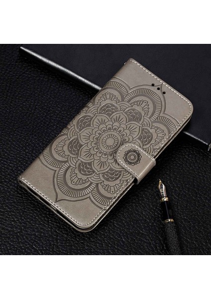 Xiaomi Redmi 10C 4g Pu Deri Cüzdan Stand Kılıfı Mandala Çiçek Telefonu Kapak Grey (Yurt Dışından) modelleri