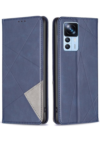 Xiaomi 12T 5g/redmi K50 Ultra 5G/12T Pro 5g Manyetik Oto Emici Pu Deri Kart Tutucu Kapak Geometrik Baskılı Telefon Kitabı Stili Stand Vaka-Mavi (Yurt Dışından)