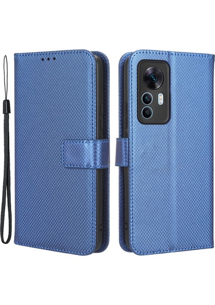 Xiaomi 12T 5g/redmi K50 Ultra 5G/12T Pro 5g Elmas Doku Tam Koruma Pu Deri Stand Kılıfı Cüzdan Telefon Kapak Mavisi (Yurt Dışından)