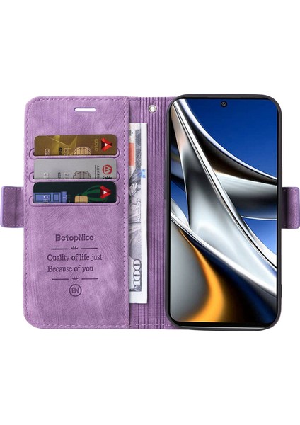 Xiaomi Poco X4 Pro 5g Pu Deri Deri Droah Kasa Kasası Basılı Dikiş Hattı Telefon Stand Cüzdan Kapağı Bilek Kayış-Mor ile (Yurt Dışından) fiyatları