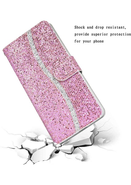 Xiaomi Redmi Için 10C Glitter Pu Deri Telefon Kılıfı Stand Manyetik Kapatma Bling El Strap-Pink ile Çantası Şok Geçirmez Flip Kapak (Yurt Dışından) fırsatları