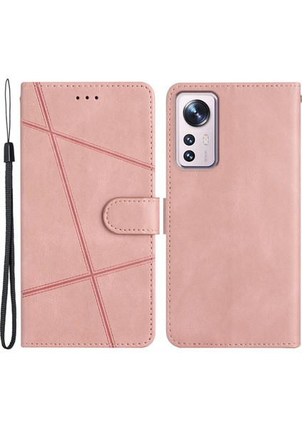 Xiaomi 12 Lite 5g Için Damla Geçirmez Telefon Kılıfı, Çizgiler Basılı Flip Cüzdan Stand Kılıfı Çılgın At Dokusu Pu Derek Kapak Strap-Rose Altın (Yurt Dışından)