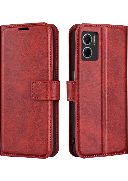 Xiaomi Için Redmi Note 11E 5g/redmi 10 5g/redmi 10 Prime+ 5g Dokulu Pu Deri Kapak Standı Özellik Manyetik Kapatma Şok Geçirmez Flip Cüzdan Kılıf Kırmızısı (Yurt Dışından)