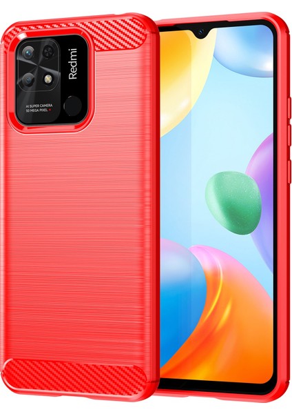Xiaomi Redmi Için 10C Karbon Fiber Doku Fırçalanmış Yüzey 1.8mm Tpu Arka Kapak Cep Telefonu Kasa-Kırmızı (Yurt Dışından)