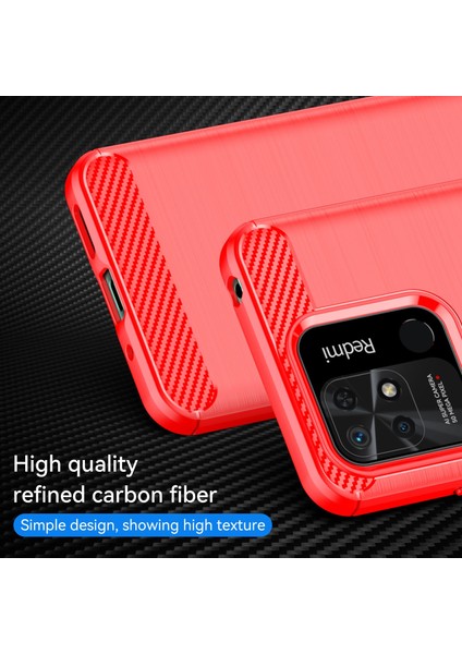 Xiaomi Redmi Için 10C Karbon Fiber Doku Fırçalanmış Yüzey 1.8mm Tpu Arka Kapak Cep Telefonu Kasa-Kırmızı (Yurt Dışından) modelleri