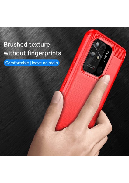 Xiaomi Redmi Için 10C Karbon Fiber Doku Fırçalanmış Yüzey 1.8mm Tpu Arka Kapak Cep Telefonu Kasa-Kırmızı (Yurt Dışından) fırsatları