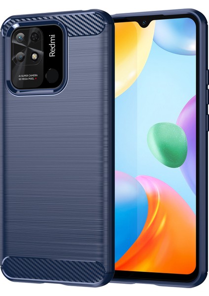 Xiaomi Redmi Için 10C Karbon Fiber Doku Fırçalanmış Yüzey 1.8mm Tpu Arka Kapak Cep Telefonu Kasası Mavisi (Yurt Dışından)