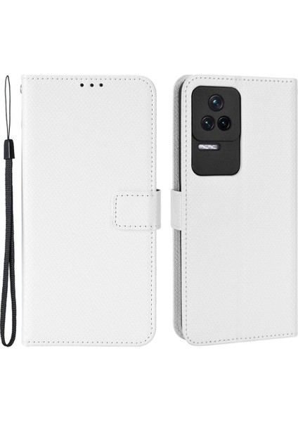 Xiaomi Için Redmi K50/K50 Pro Diamond Texture Pu Deri Iyi Korumalı Telefon Kılıfı Cüzdan Stand Kapağı Strap-White (Yurt Dışından)