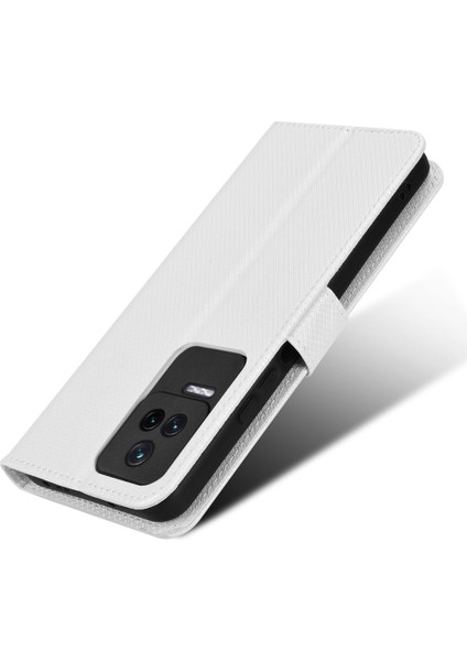 Xiaomi Için Redmi K50/K50 Pro Diamond Texture Pu Deri Iyi Korumalı Telefon Kılıfı Cüzdan Stand Kapağı Strap-White (Yurt Dışından)