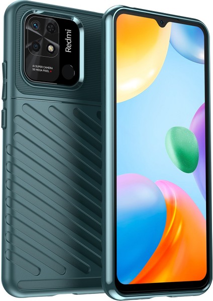 Thunder Serisi Twill Doku Xiaomi Redmi 10C Için Esnek Tpu Kılıfı, Kalınlaştırılmış Şok Geçirmez Telefon Kapak Yeşil (Yurt Dışından)