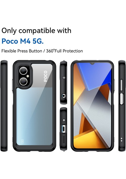 Xiaomi Poco M4 Için 5g Yükseltilmiş Çerçeve Damla Koruma Telefon Kapağı Sert Akrilik+Tpu Toz Geçirmez Cep Telefonu Kasa-Siyah (Yurt Dışından) modelleri