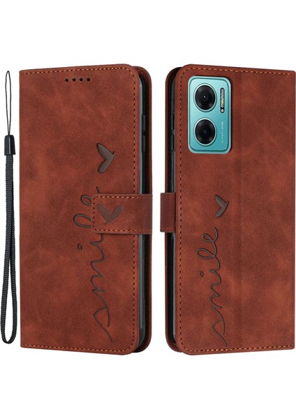 Xiaomi Için Redmi Note 11E 5g/redmi 10 5g/poco M4 5g/redmi 10 Prime+ 5g (Hindistan) Cilt Duygu Telefon Kılıfı Kalp Şekli Pu Deri Cüzdan Stand Folio Flip Kapak Kayış-Kahverengi ile (Yurt Dışından)