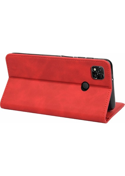 Xiaomi Için Redmi 10A Şok Geçirmez Telefon Cüzdanı Kapağı Kapak Ekleme Tasarımı Pu Deri Anti-Damla Çanta Kabuk-Kırmızı (Yurt Dışından)