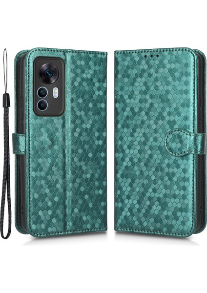 Xiaomi 12T 5g/redmi K50 Ultra 5g Için Çizgiye Dönüşüm Anti Cep Telefonu Kılıfı, Pu Deri Dot Desen Baskılı Stand Telefon Cüzdan Kapağı Strap-Yeşili (Yurt Dışından)