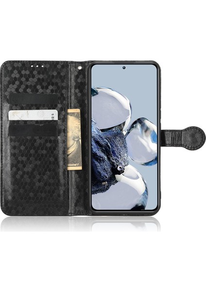 Xiaomi 12T Pro 5g Dot Desen Için Baskılı Pu Deri Telefon Kılıfı Stand Cüzdan Manyetik Damla Damlı Flip Folio Telefon Kapağı Strap-Black (Yurt Dışından)