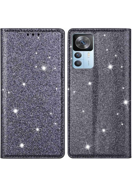 Xiaomi 12T 5G/12T Pro 5g/redmi K50 Ultra 5g Kart Tutucu Tasarım Ince Stand Telefon Kapağı Glitter Pu Deri Cep Telefon Kılıfı Manyetik Oto Absorbed Kapanış Grey (Yurt Dışından)