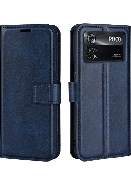 Folio Flip Deri Kılıfı Xiaomi Poco X4 Pro 5g, Stand Cüzdan Mavisi ile Manyetik Toka Telefon Kabuğu Kapağı (Yurt Dışından)