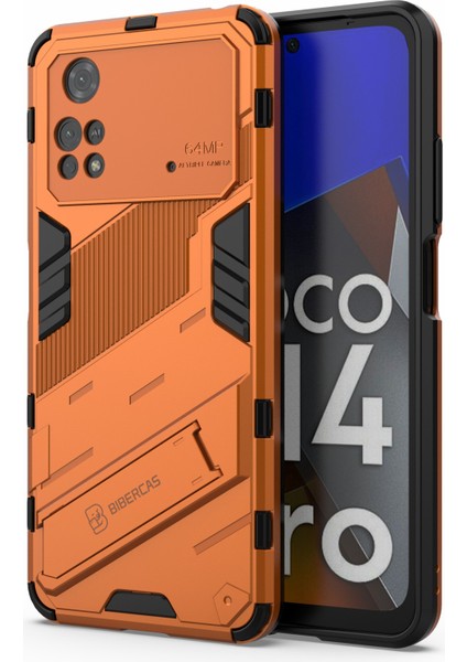 Xiaomi Için Poco M4 Pro 4g Kickstand Tasarım Koruyucu Kapak Yumuşak Tpu Sert Pc Şok Geçirmez Telefon Vaka-Orange (Yurt Dışından)