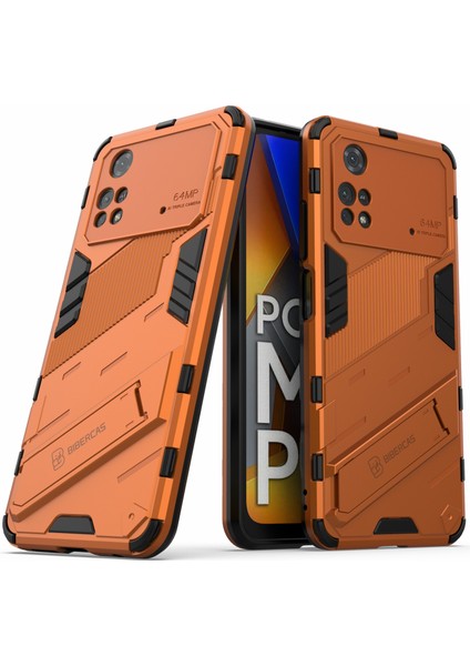 Xiaomi Için Poco M4 Pro 4g Kickstand Tasarım Koruyucu Kapak Yumuşak Tpu Sert Pc Şok Geçirmez Telefon Vaka-Orange (Yurt Dışından) modelleri