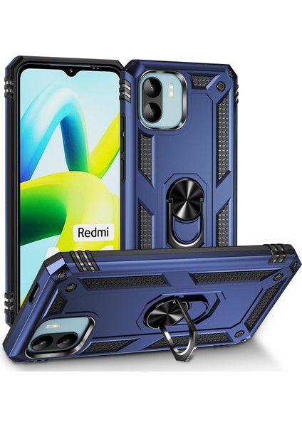 Xiaomi Redmi A1 4g/a2 4g Askeri Derece Drop Anti-Drop Pc+Tpu Koruyucu Kapak Ring Kickstand-Mavi (Yurt Dışından)