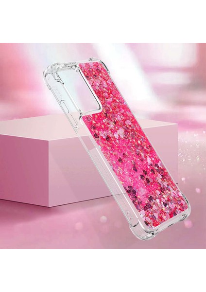 Xiaomi Için Poco M4 5g/redmi Not 11E 5g/redmi 10 5g/redmi 10 Prime+ 5g Sıvı Hızlı ve Şok Geçirmez Sequins Tpu Kapak Iyi Korunmuş Cep Telefonu Vaka-Pembe/kalpler (Yurt Dışından) fırsatları