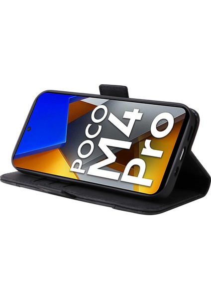 Xiaomi Için Poco M4 Pro 4g Baskılı Dikiş Hattı Pu Deri Derili Damla Koruma Kılıfı Akıllı Telefon Stand Cüzdan Kapağı Strap-Black (Yurt Dışından) modelleri