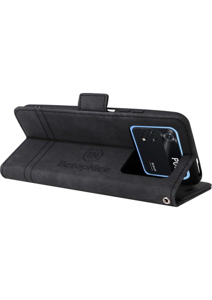 Xiaomi Için Poco M4 Pro 4g Baskılı Dikiş Hattı Pu Deri Derili Damla Koruma Kılıfı Akıllı Telefon Stand Cüzdan Kapağı Strap-Black (Yurt Dışından) fırsatları