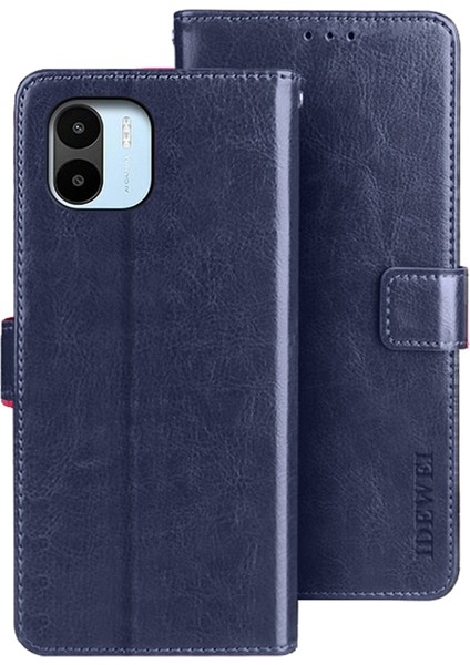 Xiaomi Için Redmi A1 4g/a2 4g Tam Koruma Telefon Kılıfı Katlanabilir Stand Çılgın At Dokulu Cep Telefonu Kapak Cüzdan-Dark Mavi (Yurt Dışından)