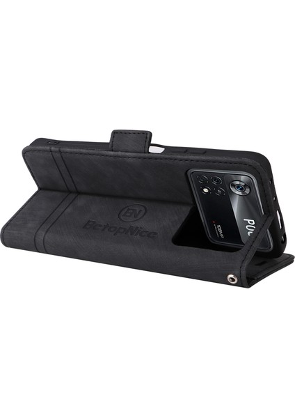 Xiaomi Poco X4 Pro 5g Pu Deri Daldan Koruma Kılıfı Baskılı Dikiş Hattı Telefon Stand Cüzdan Kapağı Bilek Kayış-Siyah (Yurt Dışından) fırsatları