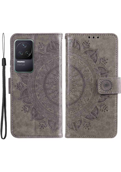 Xiaomi Redmi K50/K50 Pro Telefon Kılıfı Için, Cüzdan Stand Tasarımı Baskılı Mandala Çiçek Pu Deri Telefon Flip Cover-Grey (Yurt Dışından)