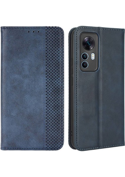 Xiaomi 12T 5g/redmi K50 Ultra 5G/12T Pro 5g Retro Doku Pu Deri Telefon Kılıfı Baskılı Desen Standı Manyetik Emilim Cüzdan Mavisi (Yurt Dışından)