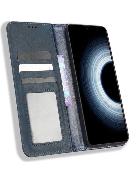 Xiaomi 12T 5g/redmi K50 Ultra 5G/12T Pro 5g Retro Doku Pu Deri Telefon Kılıfı Baskılı Desen Standı Manyetik Emilim Cüzdan Mavisi (Yurt Dışından) fırsatları