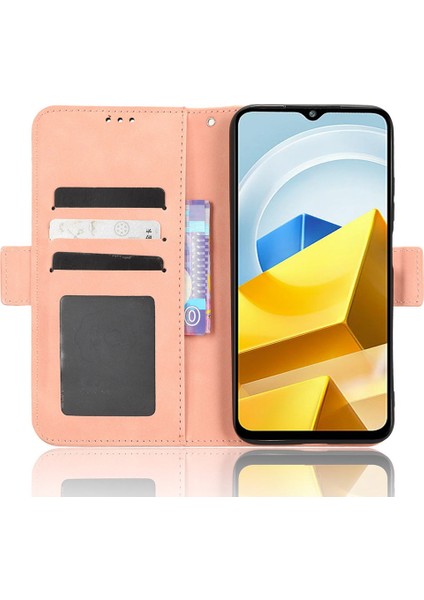 Xiaomi Için Poco M5 4g Pu Deri Çoklu Kart Yuvaları Katlanabilir Stand Cüzdan Telefon Kapağı Telefon Vaka-Pembe (Yurt Dışından)