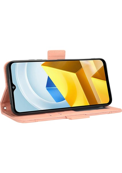 Xiaomi Için Poco M5 4g Pu Deri Çoklu Kart Yuvaları Katlanabilir Stand Cüzdan Telefon Kapağı Telefon Vaka-Pembe (Yurt Dışından)