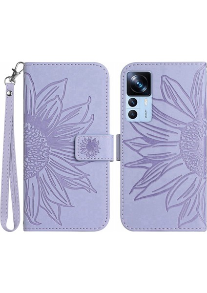 Xiaomi 12T 5G/12T Pro 5g/redmi K50 Ultra 5g HT04 Baskılı Ayçiçeği Stand Cüzdan Telefon Kılıfı Cilt Touch Pu Deri Anti-Drop Kapağı Strap-Light Mor ile (Yurt Dışından)