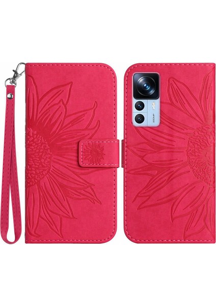 Xiaomi 12T 5G/12T Pro 5g/redmi K50 Ultra 5g HT04 Baskılı Ayçiçeği Stand Cüzdan Telefon Kılıfı Strap-Rose ile Cilt Doku Pu Deri Anti Drop Kapağı (Yurt Dışından)